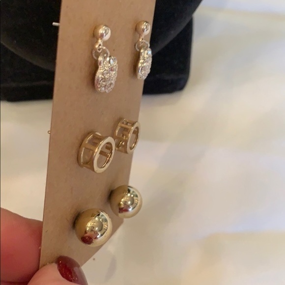 💐5/25 3 pair stud heart crystal open circle - Picture 2 of 6